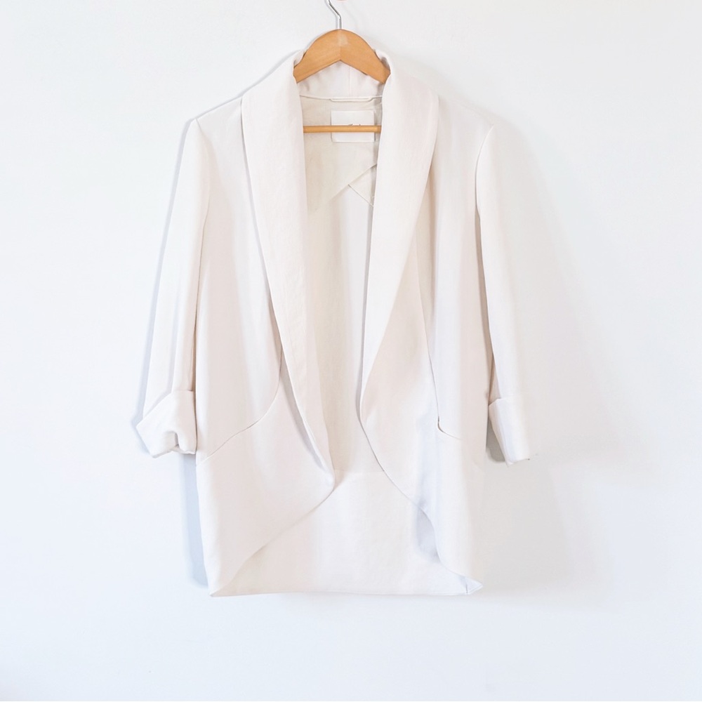 Aritzia Wilfred North Blazer Light Birch White Relaxed Open-front Shawl Collar